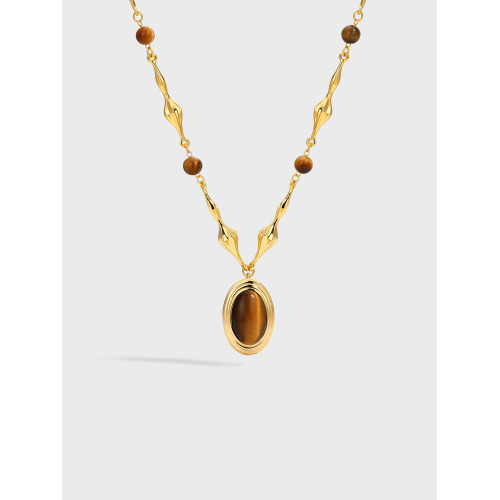 Booneealus鎏金系列虎眼石項鍊串珠高級感小衆毛衣鏈復古老錢吊墜