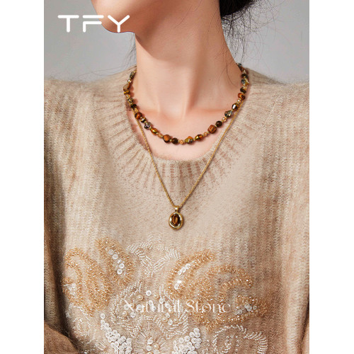 美拉德虎眼石項鍊女2026新款秋冬曡戴配飾冬天配大衣的精緻毛衣鏈