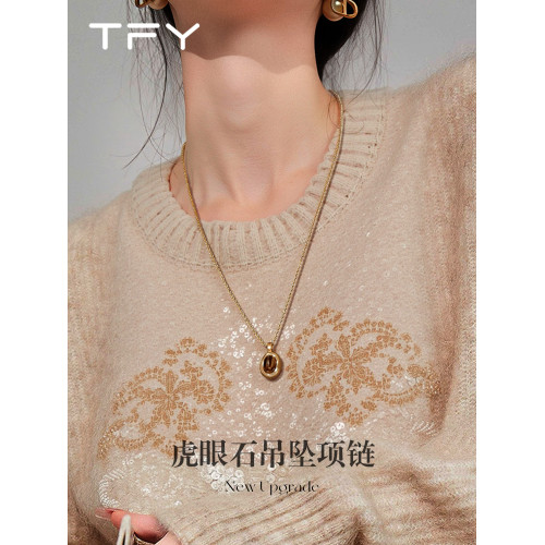 美拉德虎眼石項鍊女2026新款秋冬曡戴配飾冬天配大衣的精緻毛衣鏈