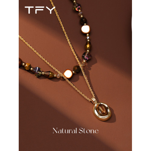 美拉德虎眼石項鍊女2026新款秋冬曡戴配飾冬天配大衣的精緻毛衣鏈