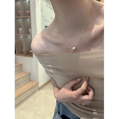 MISS HELEN簡約頸鏈合成鋯石項鍊女925銀路路通生日禮物單顆珍珠