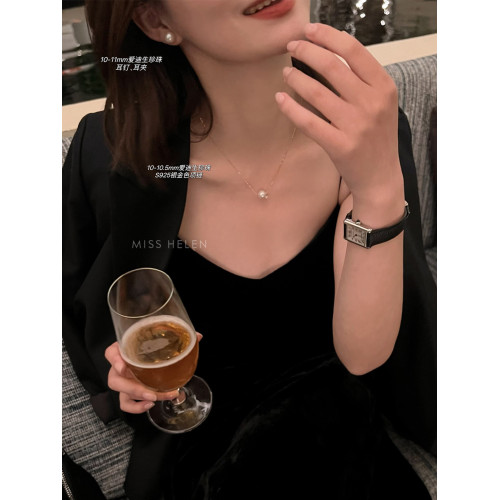 MISS HELEN簡約頸鏈合成鋯石項鍊女925銀路路通生日禮物單顆珍珠