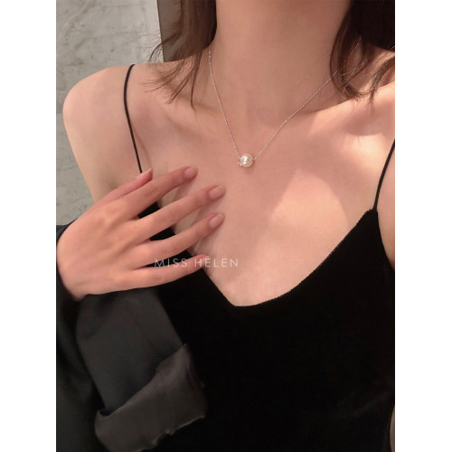 MISS HELEN簡約頸鏈合成鋯石項鍊女925銀路路通生日禮物單顆珍珠