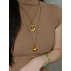 新中式金色葫蘆吊墜國風古法沙金福祿項鍊掛繩款日常百搭長款配飾