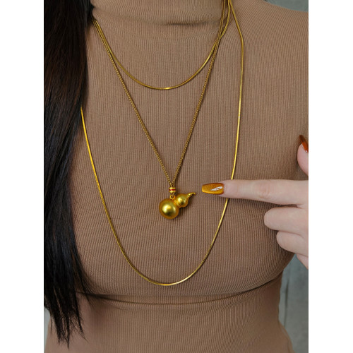 新中式金色葫蘆吊墜國風古法沙金福祿項鍊掛繩款日常百搭長款配飾 新中式金色葫蘆吊墜國風古法沙金福祿項鍊掛繩款日常百搭長款配飾