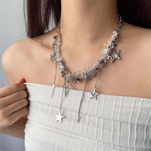 辣妹y2k亞文化繁星透明碎石流蘇choker項鍊女小衆設計感鎖骨鍊潮