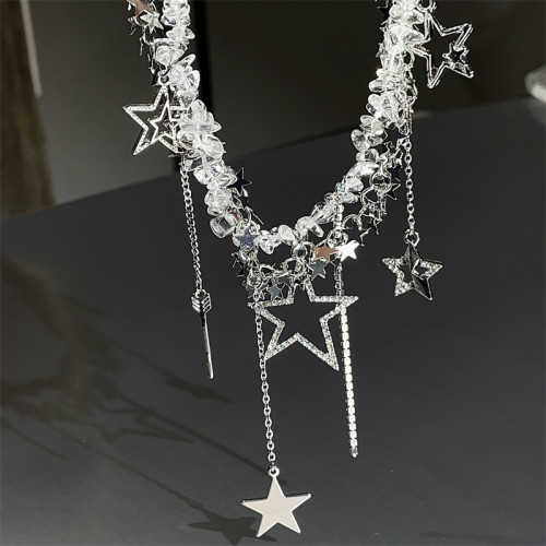 辣妹y2k亞文化繁星透明碎石流蘇choker項鍊女小衆設計感鎖骨鍊潮