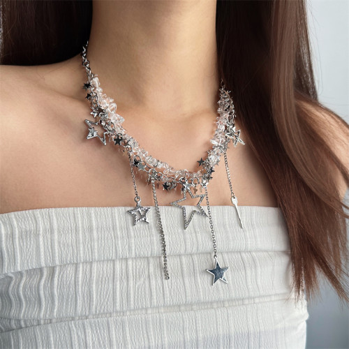 辣妹y2k亞文化繁星透明碎石流蘇choker項鍊女小衆設計感鎖骨鍊潮
