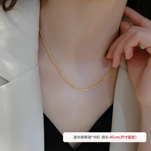 不掉色鍍18k金色項鍊素鏈鎖骨鍊鈦鋼鏈子無吊墜蛇骨鏈鏈條肖邦鏈