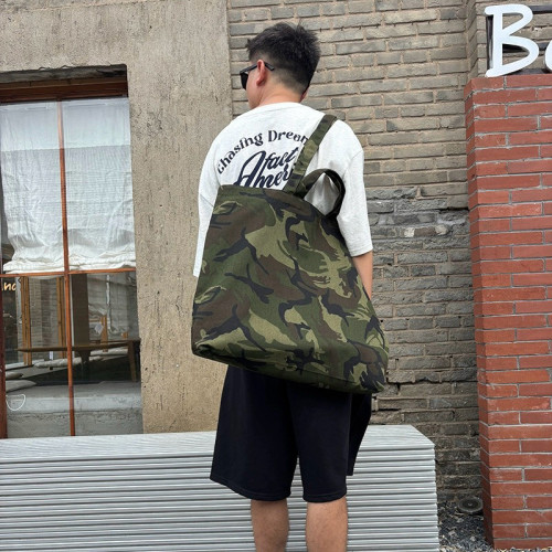本色迷彩日韓潮牌大單肩手提兩用款無帆布包健身布購物袋ins