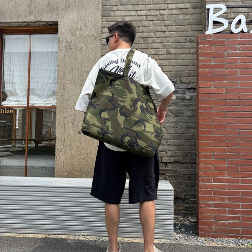 本色迷彩日韓潮牌大單肩手提兩用款無帆布包健身布購物袋ins