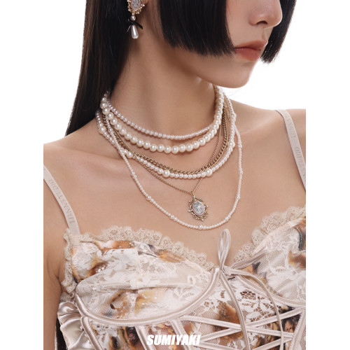 【明星同款】復古美式女高 珍珠項鍊女多層曡帶輕奢小香風頸鏈