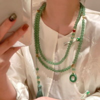 新中式平安釦流蘇串珠斜背鏈長款項鍊國風古風配飾女旗袍復古瓔珞