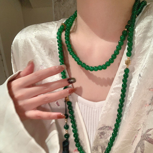 新中式平安釦流蘇串珠斜背鏈長款項鍊國風古風配飾女旗袍復古瓔珞