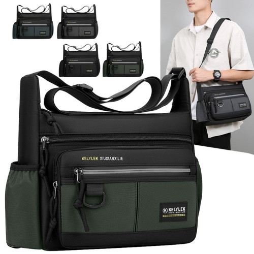 商務單肩包男包牛津布包斜後後背包公文包大容量多功能男士後後背包旅行包
