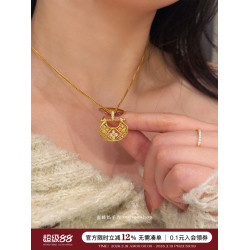 蜜蜂媽手作 金店同款雙面轉動有錢花鏤空平安鎖包項鍊女頸鏈配飾