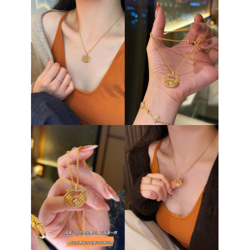 蜜蜂媽手作 金店同款雙面轉動有錢花鏤空平安鎖包項鍊女頸鏈配飾