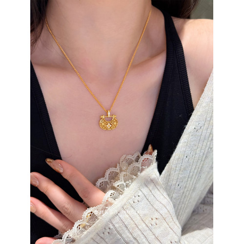 蜜蜂媽手作 金店同款雙面轉動有錢花鏤空平安鎖包項鍊女頸鏈配飾