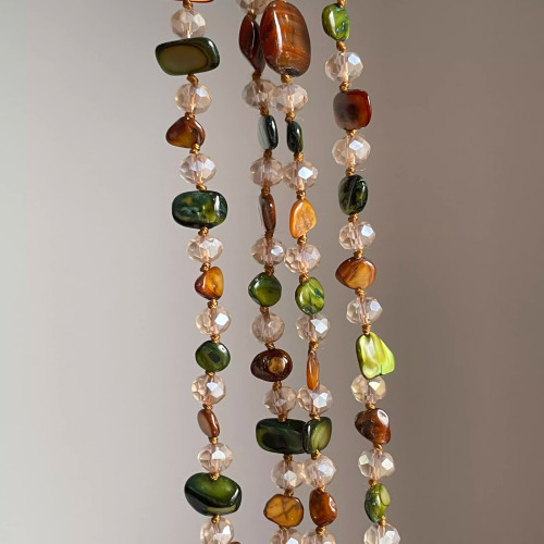 高級感中古項鍊波西米亞彩色貝殼串珠雙層項鍊復古輕奢度假