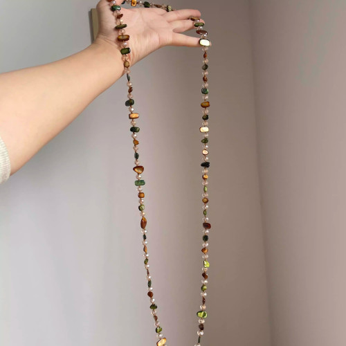 高級感中古項鍊波西米亞彩色貝殼串珠雙層項鍊復古輕奢度假