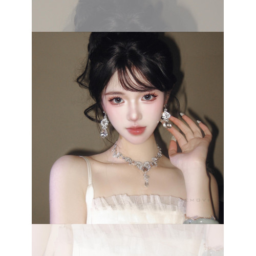 閃耀千金~超閃銀色水滴流蘇項鍊高級感氣質晚宴誇張新娘禮服配飾