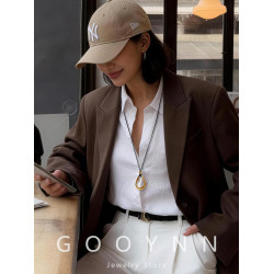 韓系ins簡約黑色皮繩項鍊女長款圓環吊墜輕奢高級感毛衣鏈配飾品