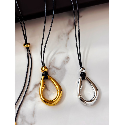 韓系ins簡約黑色皮繩項鍊女長款圓環吊墜輕奢高級感毛衣鏈配飾品