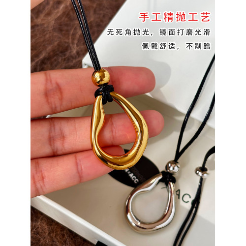 韓系ins簡約黑色皮繩項鍊女長款圓環吊墜輕奢高級感毛衣鏈配飾品