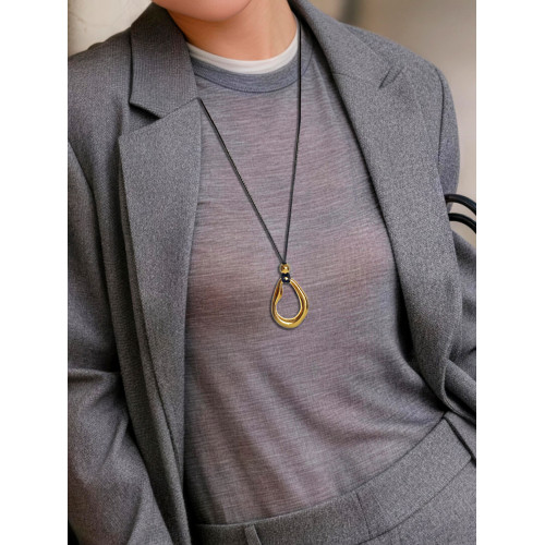 韓系ins簡約黑色皮繩項鍊女長款圓環吊墜輕奢高級感毛衣鏈配飾品