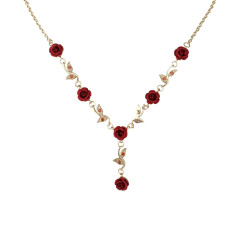 「珮利斯玫瑰」vintage法式復古優雅森系高級感紅玫瑰項鍊/鎖骨鍊