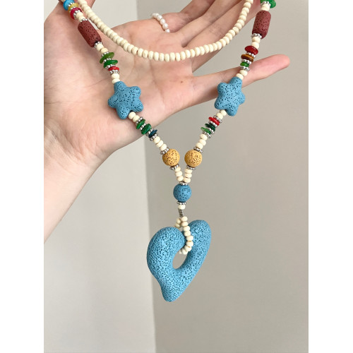 Vintage古著 Dopamine Volcanic Stone Blue Heart項鍊