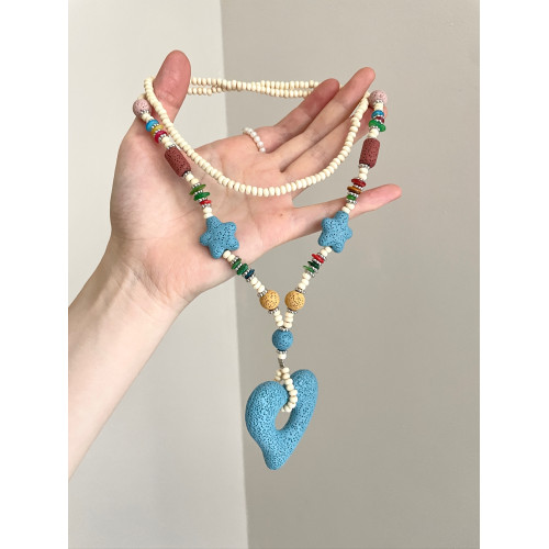Vintage古著 Dopamine Volcanic Stone Blue Heart項鍊