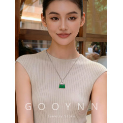 長款天然綠玉髓包包吊墜項鍊女高級感輕奢小衆新中式鎖骨毛衣鏈