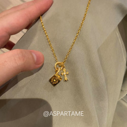 阿斯巴甜 中古跑環十字架實心骰子吊墜項鍊女輕奢設計鎖骨鍊飾品