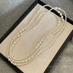 輕奢多層曡戴珍珠項鍊女2026新款爆款鎖骨鍊高級感秋冬長款毛衣鏈