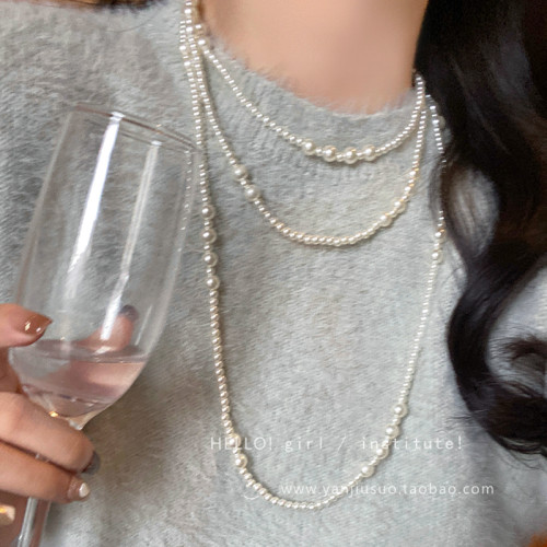輕奢多層曡戴珍珠項鍊女2026新款爆款鎖骨鍊高級感秋冬長款毛衣鏈 輕奢多層曡戴珍珠項鍊女2026新款爆款鎖骨鍊高級感秋冬長款毛衣鏈