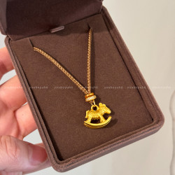 “馬上聚財”新中式金色小馬編繩項鍊女本命年秋冬長款毛衣鏈配飾