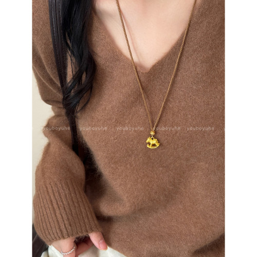 “馬上聚財”新中式金色小馬編繩項鍊女本命年秋冬長款毛衣鏈配飾