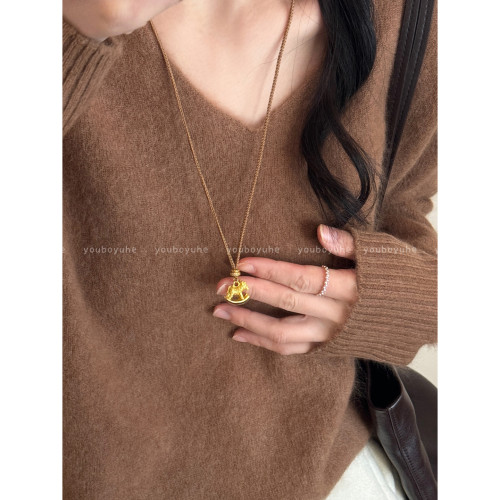 “馬上聚財”新中式金色小馬編繩項鍊女本命年秋冬長款毛衣鏈配飾