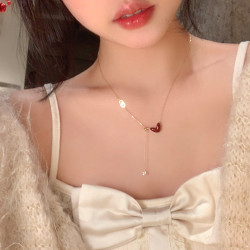 新年紅滴油愛心流蘇項鍊女配飾高級感簡約氣質鎖骨鍊毛衣鏈頸鏈