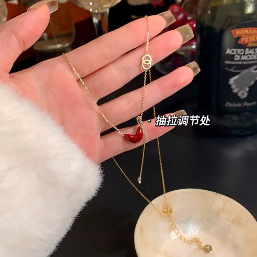 新年紅滴油愛心流蘇項鍊女配飾高級感簡約氣質鎖骨鍊毛衣鏈頸鏈