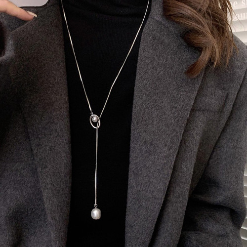 鈦鋼不掉色長款珍珠吊墜項鍊女2025新款爆款毛衣鏈時尚高級感頸鏈