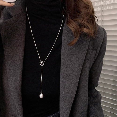 鈦鋼不掉色長款珍珠吊墜項鍊女2025新款爆款毛衣鏈時尚高級感頸鏈