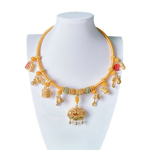 寶寶周嵗長命鎖項圈兒童紅掛繩百天項鍊嬰兒滿月百嵗平安金鎖編繩