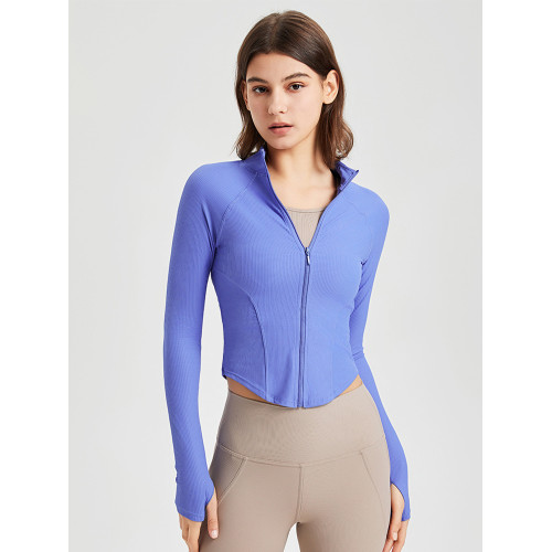 春新款健身外套女緊身顯瘦收腰百搭立領開衫跑步速乾長袖運動上衣