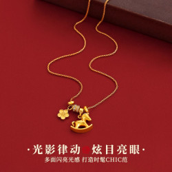 古法沙金本命年小馬吊墜項鍊女大氣高檔高級感2026新款毛衣鏈配飾