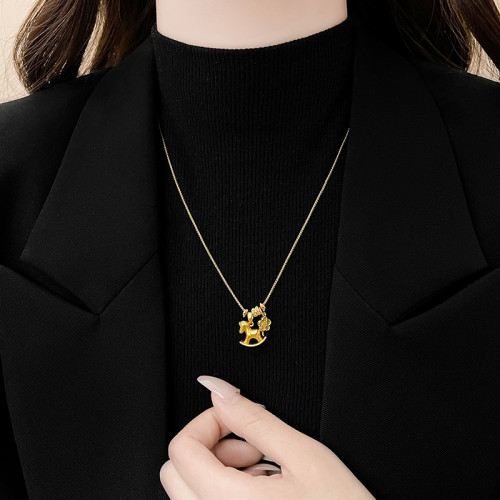 古法沙金本命年小馬吊墜項鍊女大氣高檔高級感2026新款毛衣鏈配飾 古法沙金本命年小馬吊墜項鍊女大氣高檔高級感2026新款毛衣鏈配飾