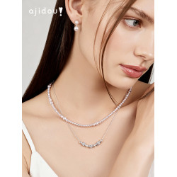 AJIDOU阿吉豆項鍊女氣泡珍珠雙層小衆輕奢設計感短鏈鎖骨鍊毛衣鏈