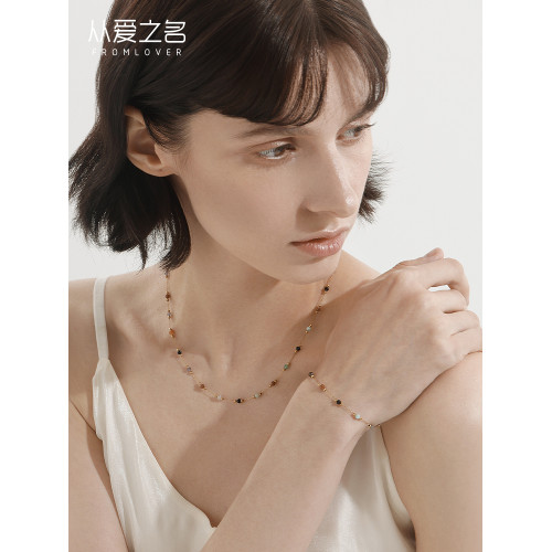 從愛之名仲夏夜項鍊女天然彩石設計師新款個性簡約多巴胺鎖骨鍊