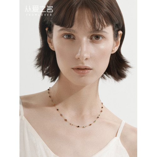 從愛之名仲夏夜項鍊女天然彩石設計師新款個性簡約多巴胺鎖骨鍊